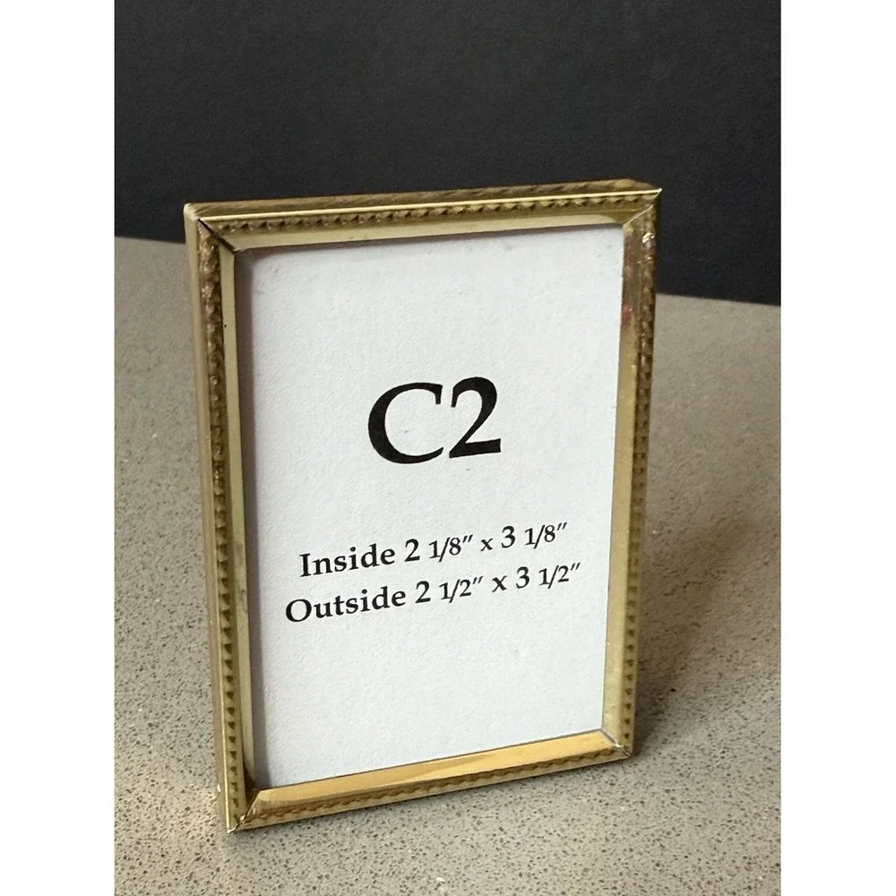 Lot of 2 Vintage MCM Art Deco Brass Metal Picture Frame Gold Tone 4x6 & 2x3 EUC